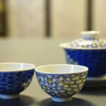 Jingdezhen Artisan Doucai Porcelain Peacock Feather Gaiwan Set