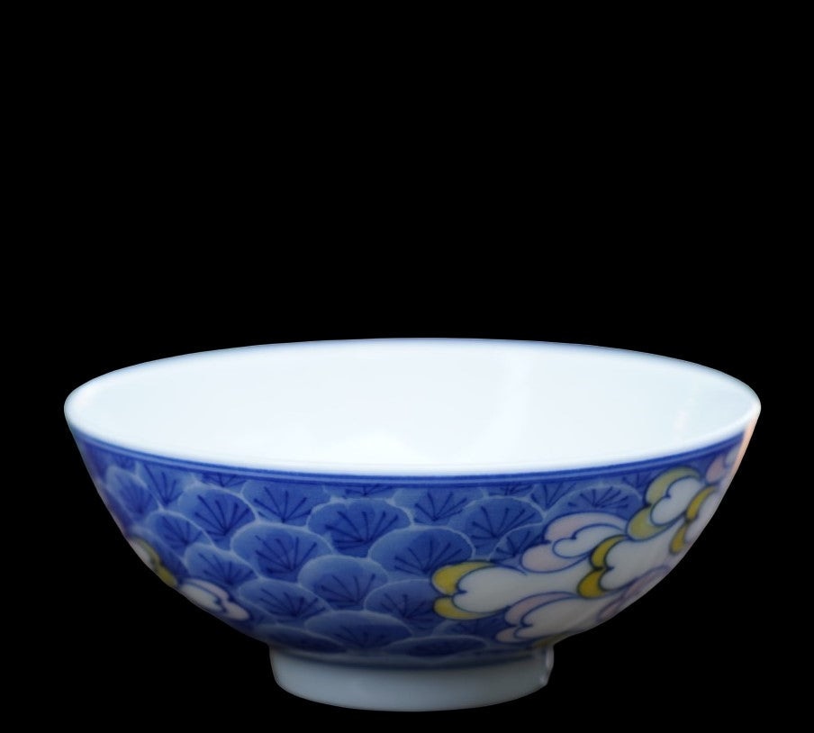 Jingdezhen Artisan Doucai Porcelain Peacock Feather Gaiwan Set