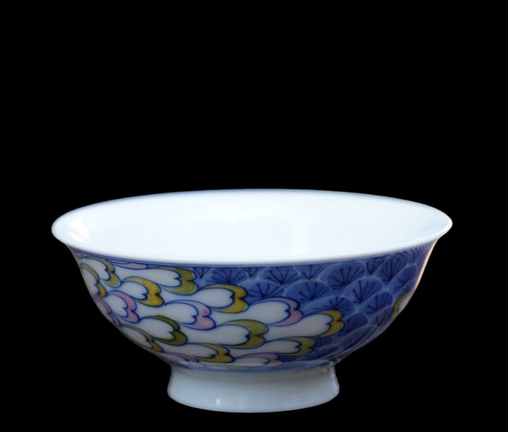 Jingdezhen Artisan Doucai Porcelain Peacock Feather Gaiwan Set