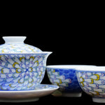 Jingdezhen Artisan Doucai Porcelain Peacock Feather Gaiwan Set