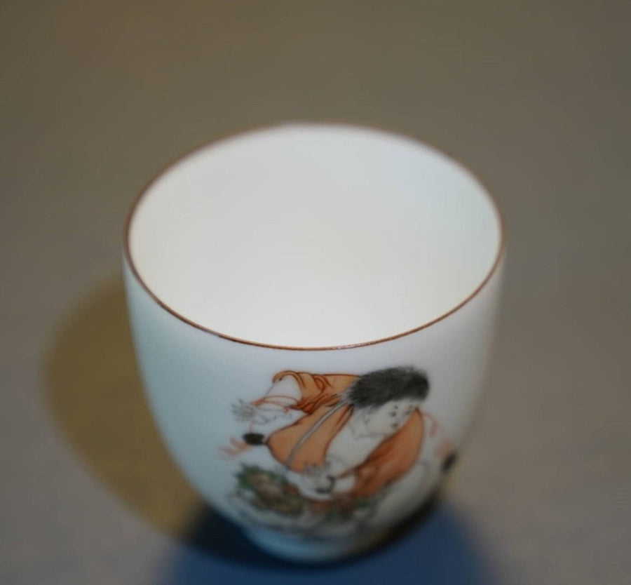 Tea Ware - Jingdezhen Artisan Fencai Porcelain Teacup Liu Hai Fishing