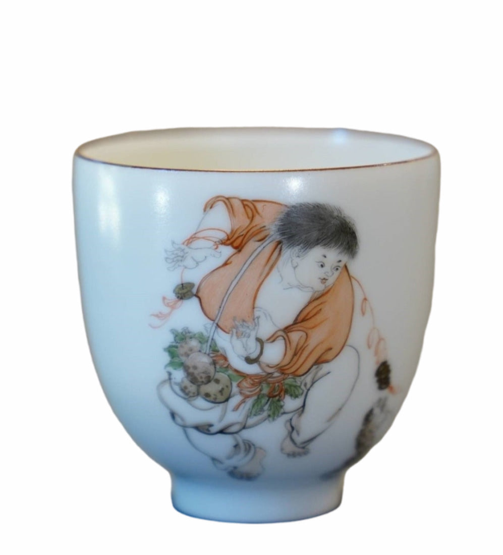 Jingdezhen Artisan Fencai Porcelain Teacup Liu Hai Fishing Toad