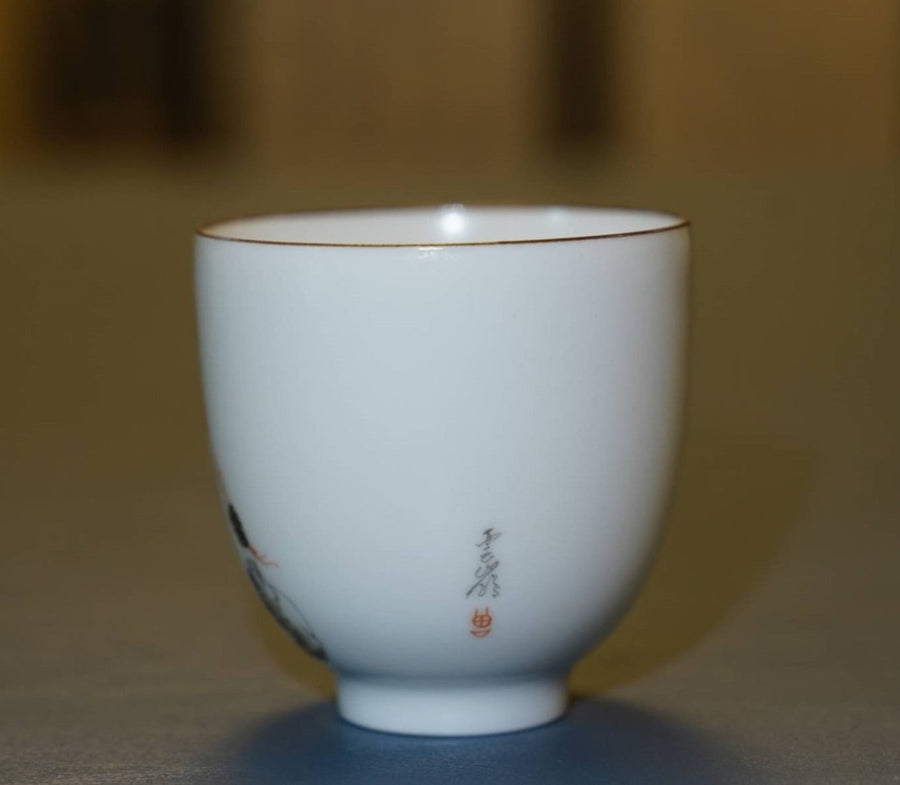 Tea Ware - Jingdezhen Artisan Fencai Porcelain Teacup Liu Hai Fishing