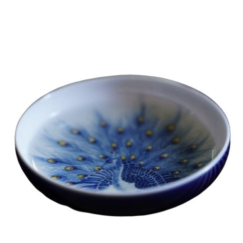 Jingdezhen Artisan Porcelain Deep Blue Glaze Peacock Wide Mouth Teacup