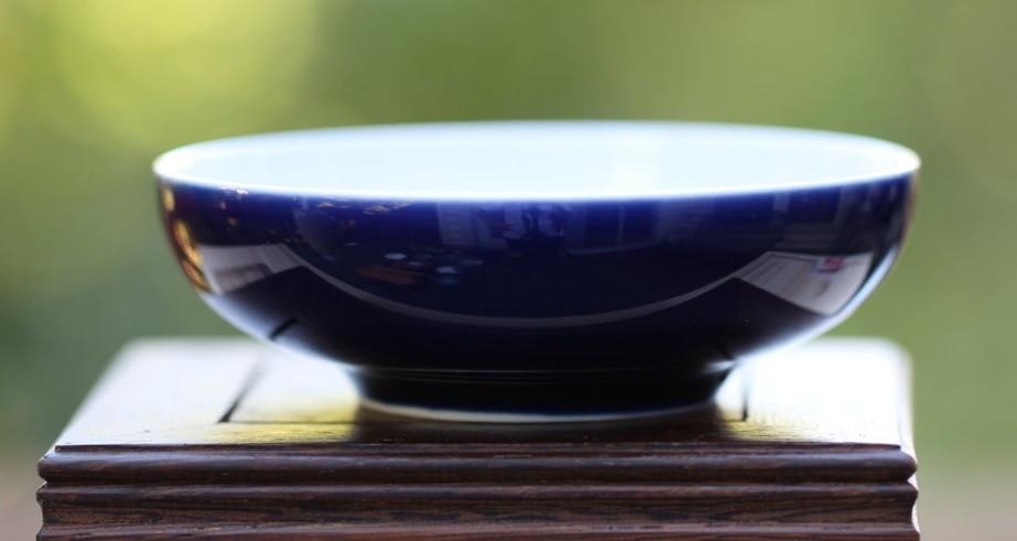 Jingdezhen Artisan Porcelain Deep Blue Glaze Peacock Wide Mouth Teacup