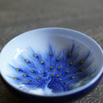 Jingdezhen Artisan Porcelain Deep Blue Glaze Peacock Wide Mouth Teacup