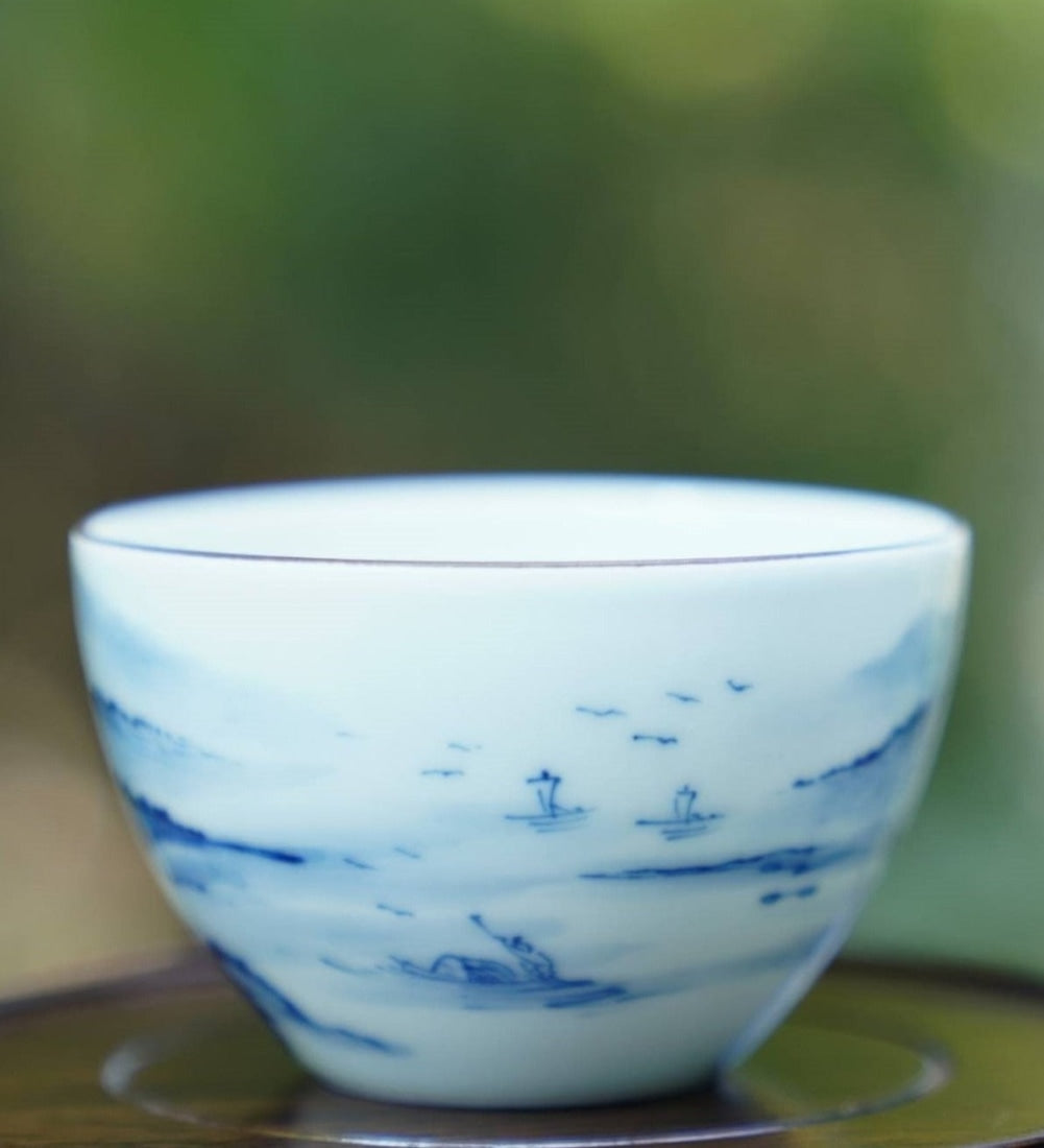 Jingdezhen Antique Porcelain Artisan Teacup Mountain Water Elaborate Painting