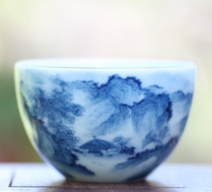 Jingdezhen Antique Porcelain Artisan Teacup Mountain Water Elaborate Painting