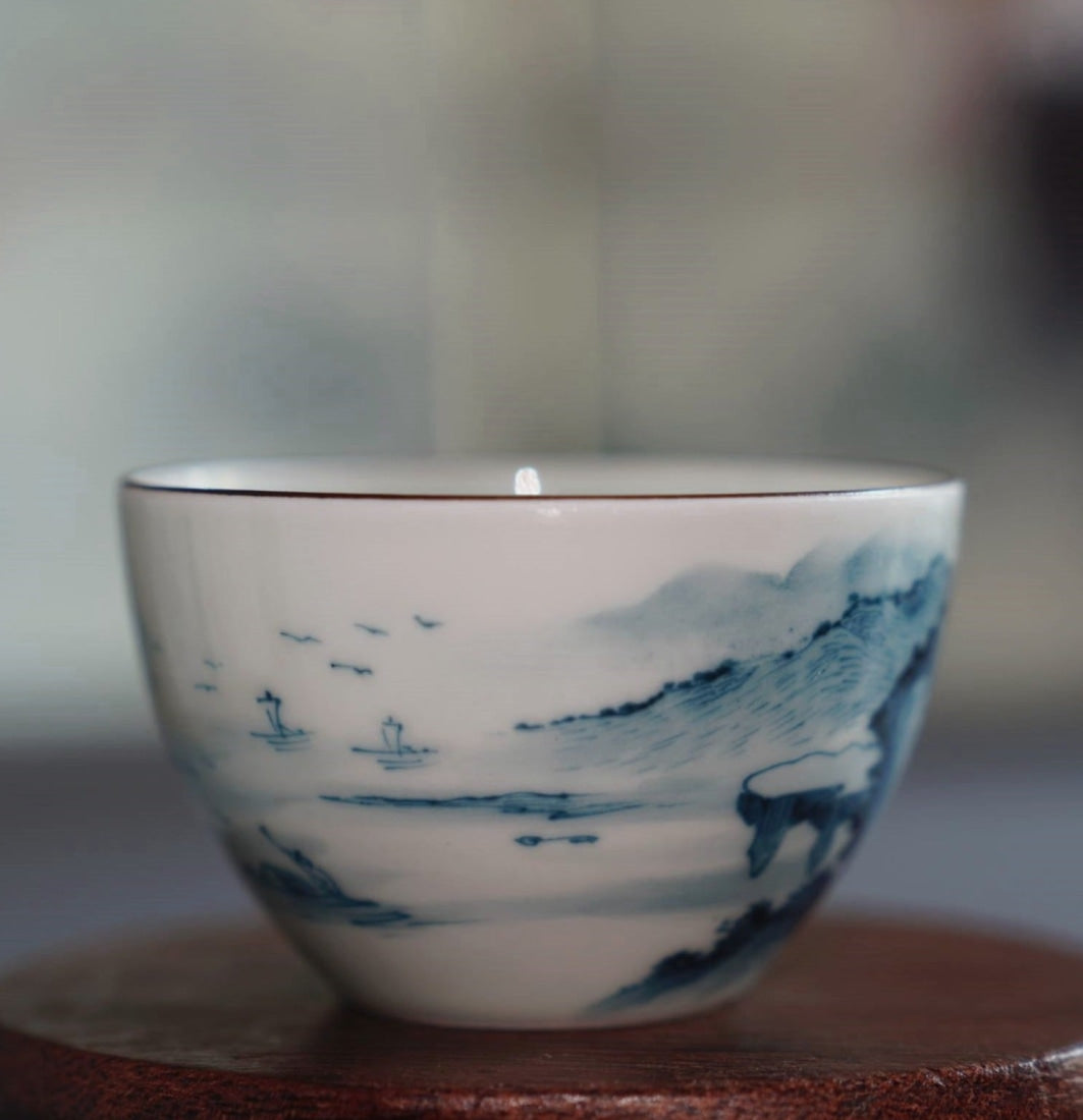 Jingdezhen Antique Porcelain Artisan Teacup Mountain Water Elaborate Painting