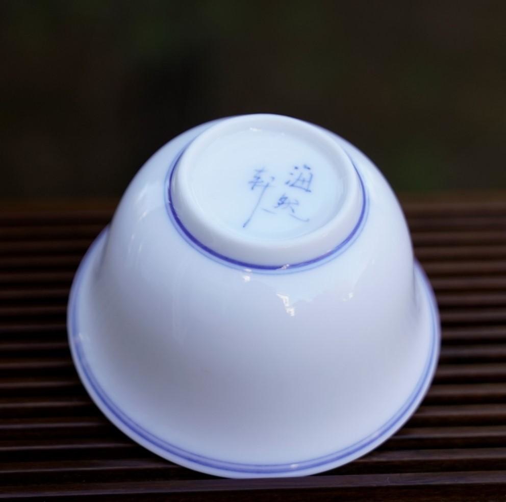 Jingdezhen Blue and White Fine Porcelain Classic Double Line Gaiwan Set