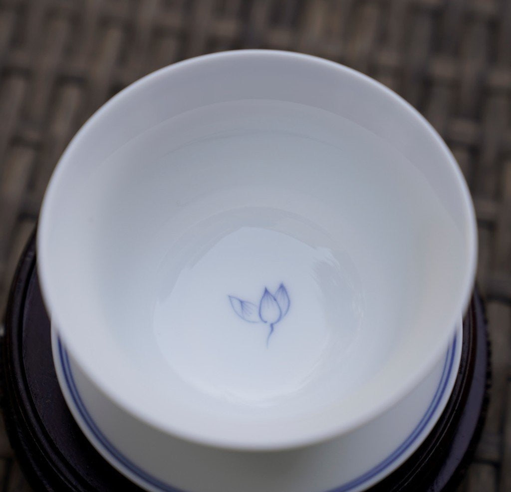 Jingdezhen Blue and White Fine Porcelain Classic Double Line Gaiwan Set
