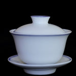 Jingdezhen Blue and White Fine Porcelain Classic Double Line Gaiwan Set