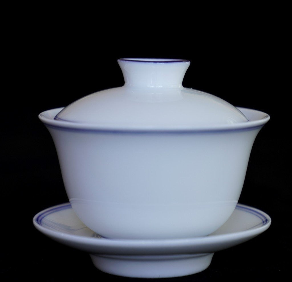 Jingdezhen Blue and White Fine Porcelain Classic Double Line Gaiwan Set