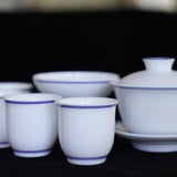 Jingdezhen Blue and White Fine Porcelain Classic Double Line Gaiwan Set