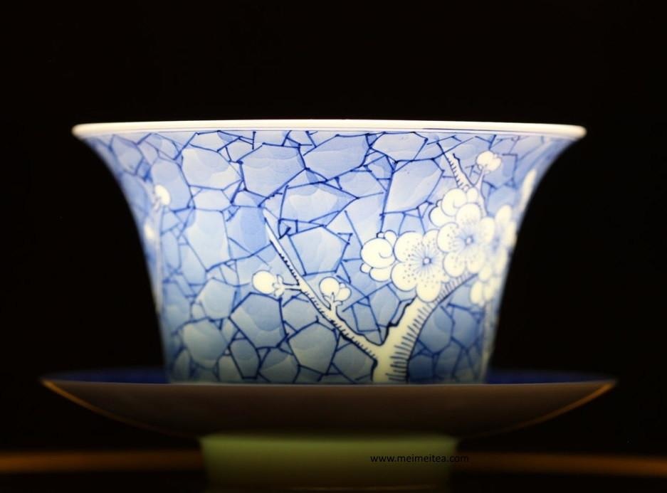 Jingdezhen Blue and White Porcelain Gaiwan Ice Crackle Glaze