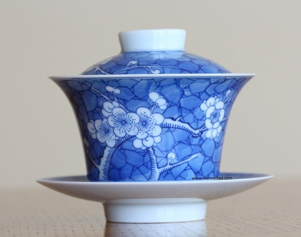 Jingdezhen Blue and White Porcelain Gaiwan Ice Crackle Glaze