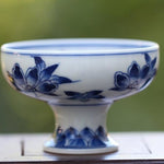 Jingdezhen Blue and White Porcelain Long Stemmed Floral Motif Teacup