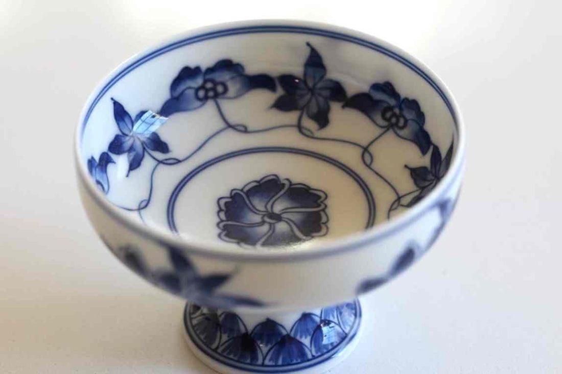 Jingdezhen Blue and White Porcelain Long Stemmed Floral Motif Teacup