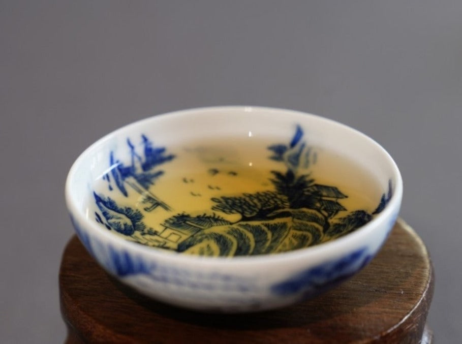 Jingdezhen Blue and White Porcelain Teacup Mountain Landscape Wide Opening