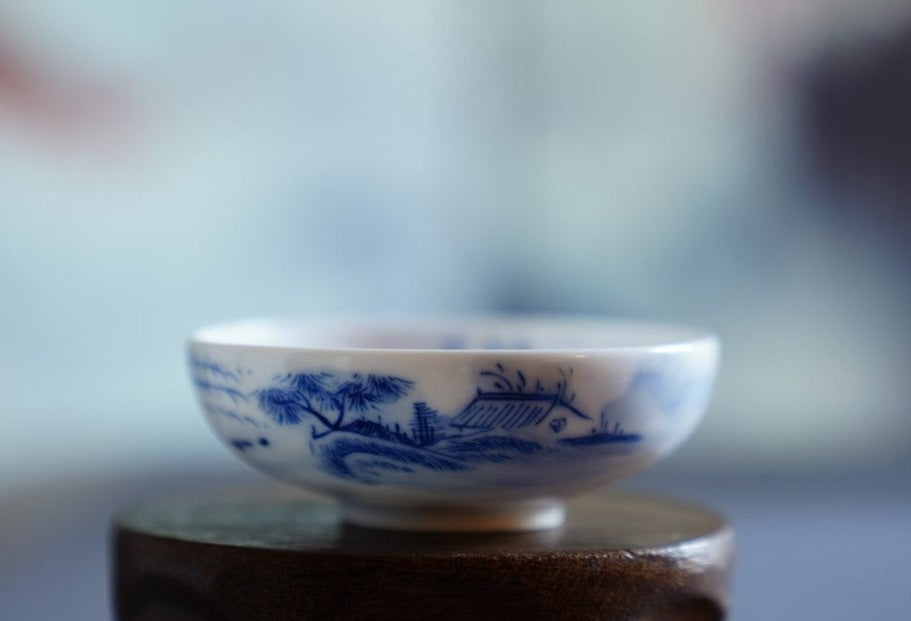 Jingdezhen Blue and White Porcelain Teacup Mountain Landscape Wide Opening