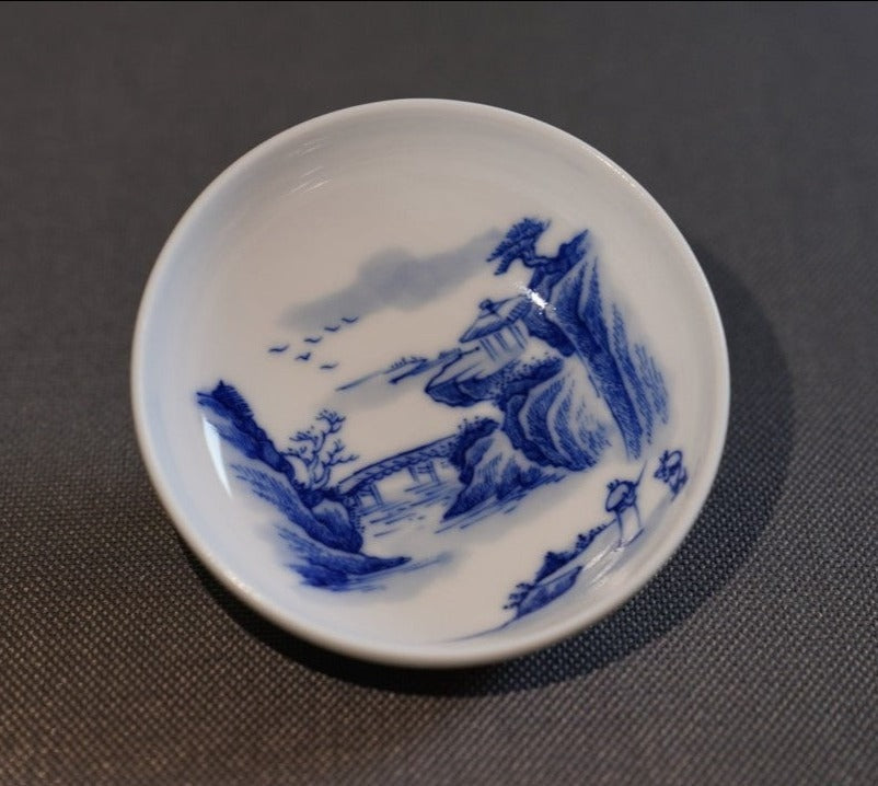 Jingdezhen Blue and White Porcelain Teacup Mountain Landscape Wide Opening