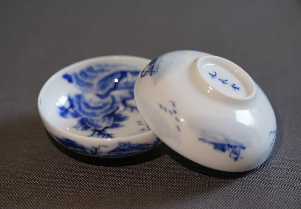 Jingdezhen Blue and White Porcelain Teacup Mountain Landscape Wide Opening