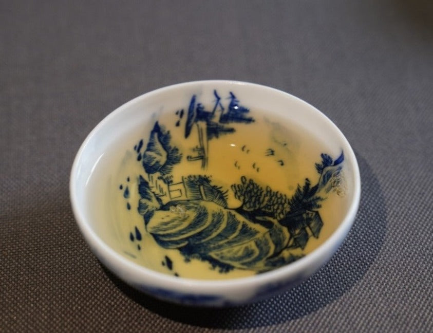 Jingdezhen Blue and White Porcelain Teacup Mountain Landscape Wide Opening