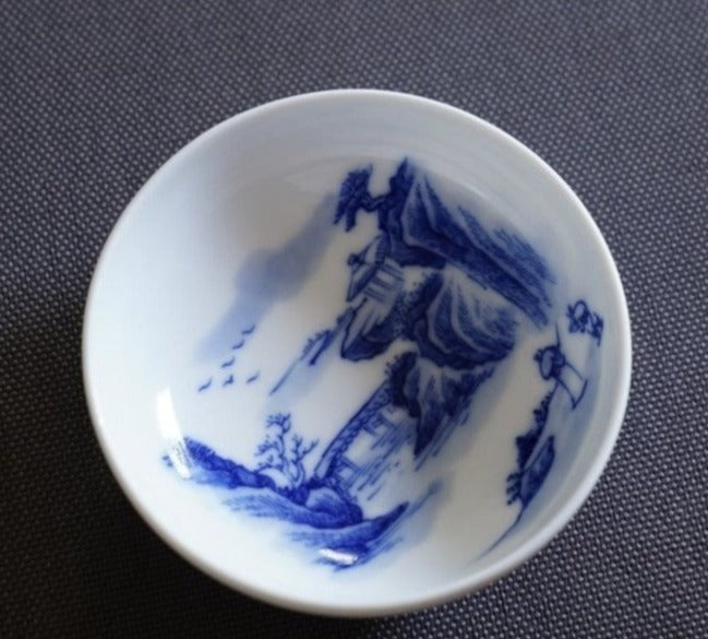 Jingdezhen Blue and White Porcelain Teacup Mountain Landscape Wide Opening