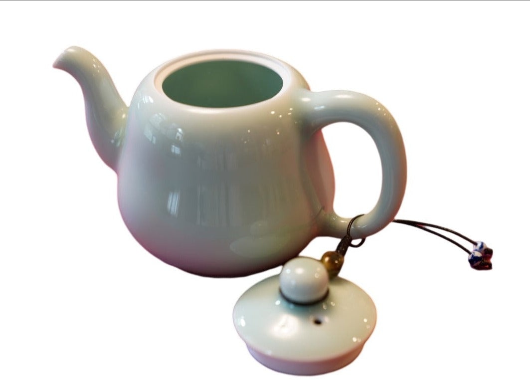 Jingdezhen Celadon Gourd-Shaped Teapot Set Handmade with Beads and Thread