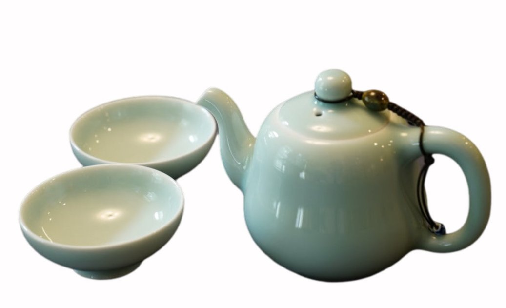 Jingdezhen Celadon Gourd-Shaped Teapot Set Handmade with Beads and Thread