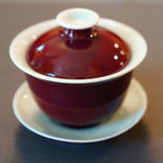 Jingdezhen Deep Red Glaze Porcelain Jihong Gaiwan Set Hand-crafted