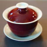 Jingdezhen Deep Red Glaze Porcelain Jihong Gaiwan Set Hand-crafted