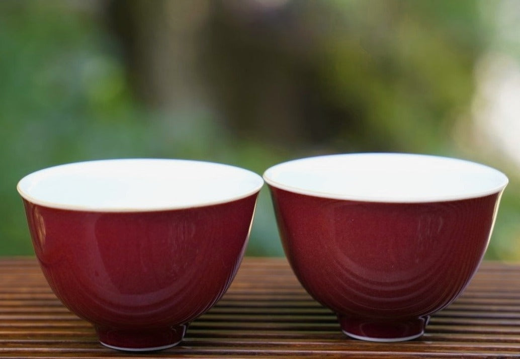 Jingdezhen Deep Red Glaze Porcelain Jihong Gaiwan Set Hand-crafted
