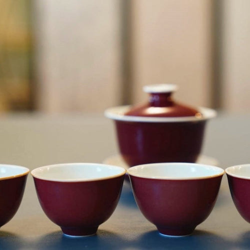 Jingdezhen Deep Red Glaze Porcelain Jihong Gaiwan Set Hand-crafted