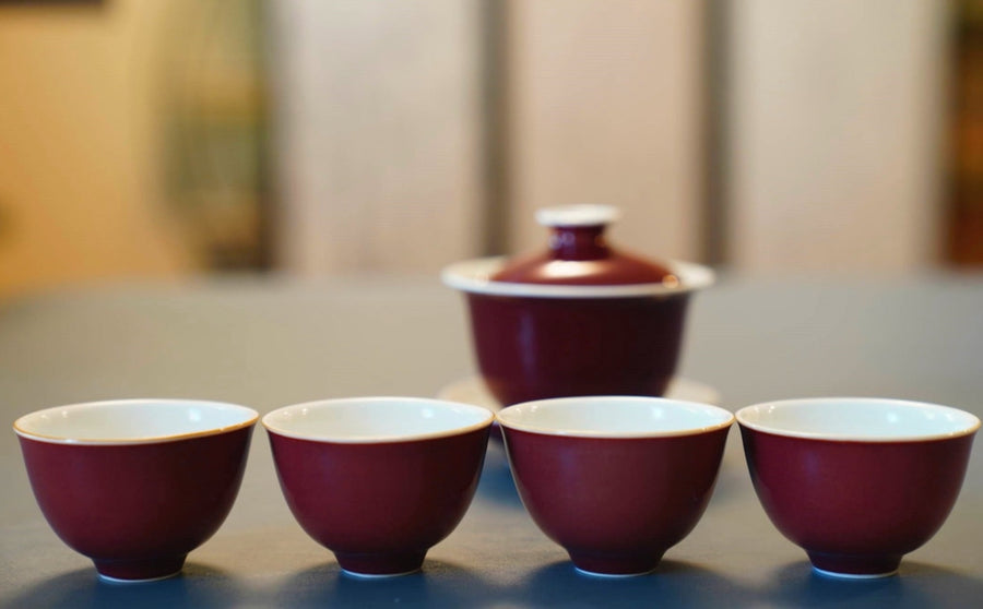 Tea Ware - Jingdezhen Deep Red Glaze Porcelain Jihong Gaiwan Set