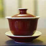Jingdezhen Deep Red Glaze Porcelain Jihong Gaiwan Set Hand-crafted