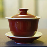 Jingdezhen Deep Red Glaze Porcelain Jihong Gaiwan Set Hand-crafted