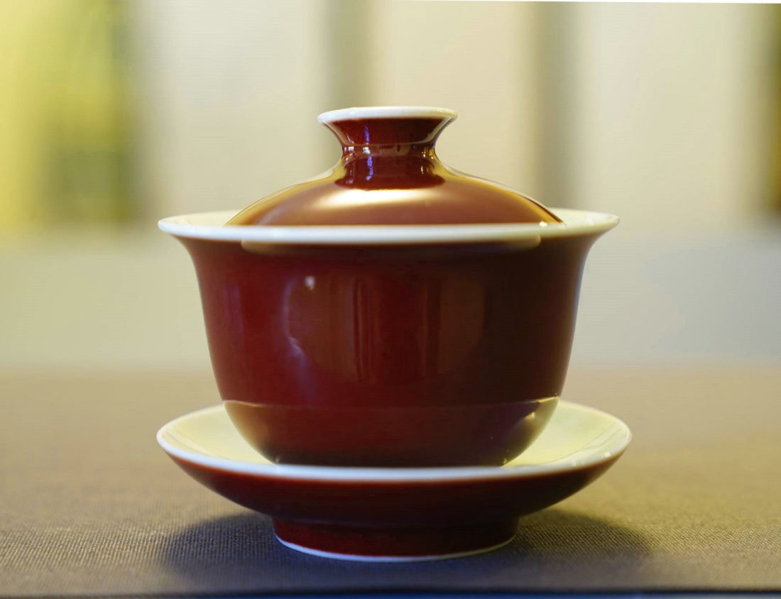 Jingdezhen Deep Red Glaze Porcelain Jihong Gaiwan Set Hand-crafted