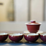 Jingdezhen Deep Red Glazed Porcelain Jihong Gaiwan Set Hand-crafted