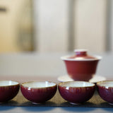 Jingdezhen Deep Red Glazed Porcelain Jihong Gaiwan Set Hand-crafted