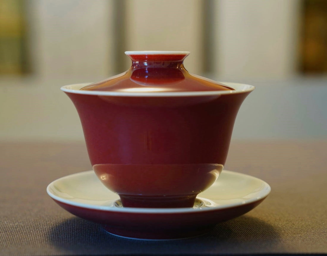 Jingdezhen Deep Red Glazed Porcelain Jihong Gaiwan Set Hand-crafted