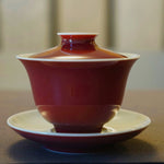 Jingdezhen Deep Red Glazed Porcelain Jihong Gaiwan Set Hand-crafted