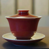 Jingdezhen Deep Red Glazed Porcelain Jihong Gaiwan Set Hand-crafted