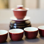 Jingdezhen Deep Red Glazed Porcelain Jihong Gaiwan Set Hand-crafted