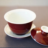 Jingdezhen Deep Red Glazed Porcelain Jihong Gaiwan Set Hand-crafted