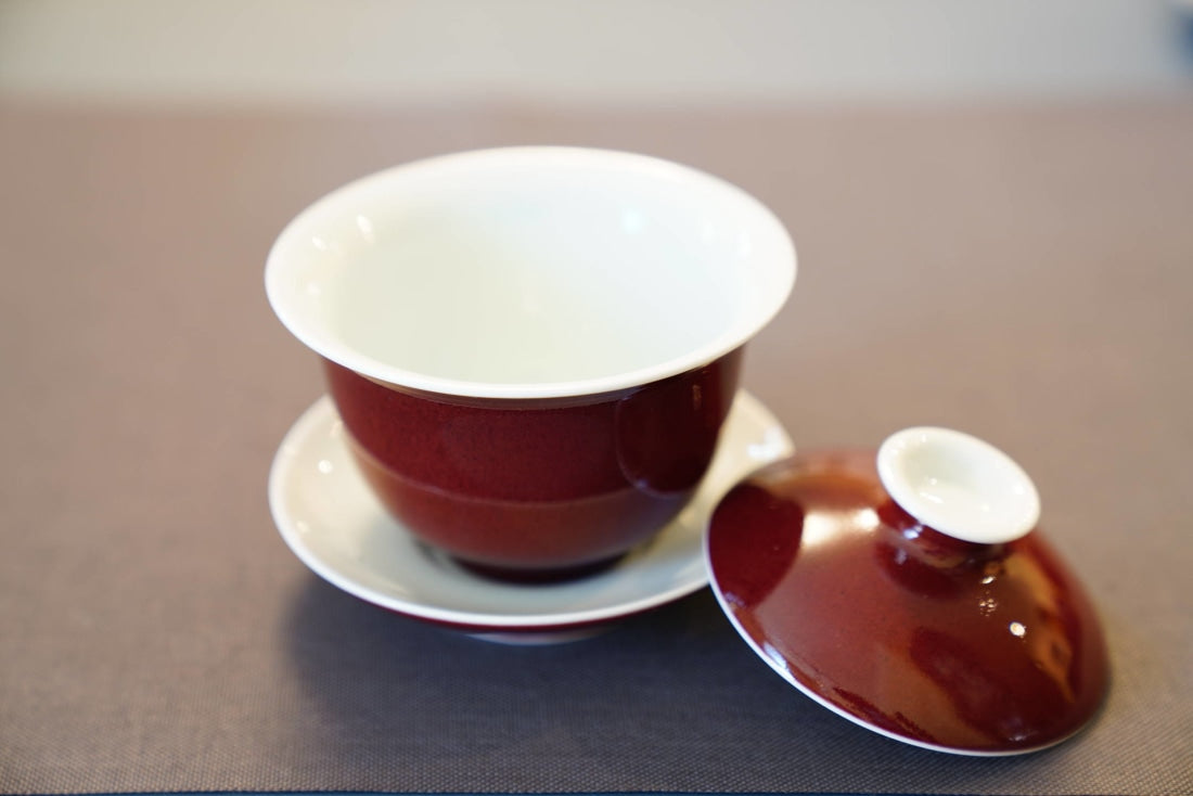 Jingdezhen Deep Red Glazed Porcelain Jihong Gaiwan Set Hand-crafted