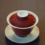 Jingdezhen Deep Red Glazed Porcelain Jihong Gaiwan Set Hand-crafted