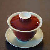 Jingdezhen Deep Red Glazed Porcelain Jihong Gaiwan Set Hand-crafted