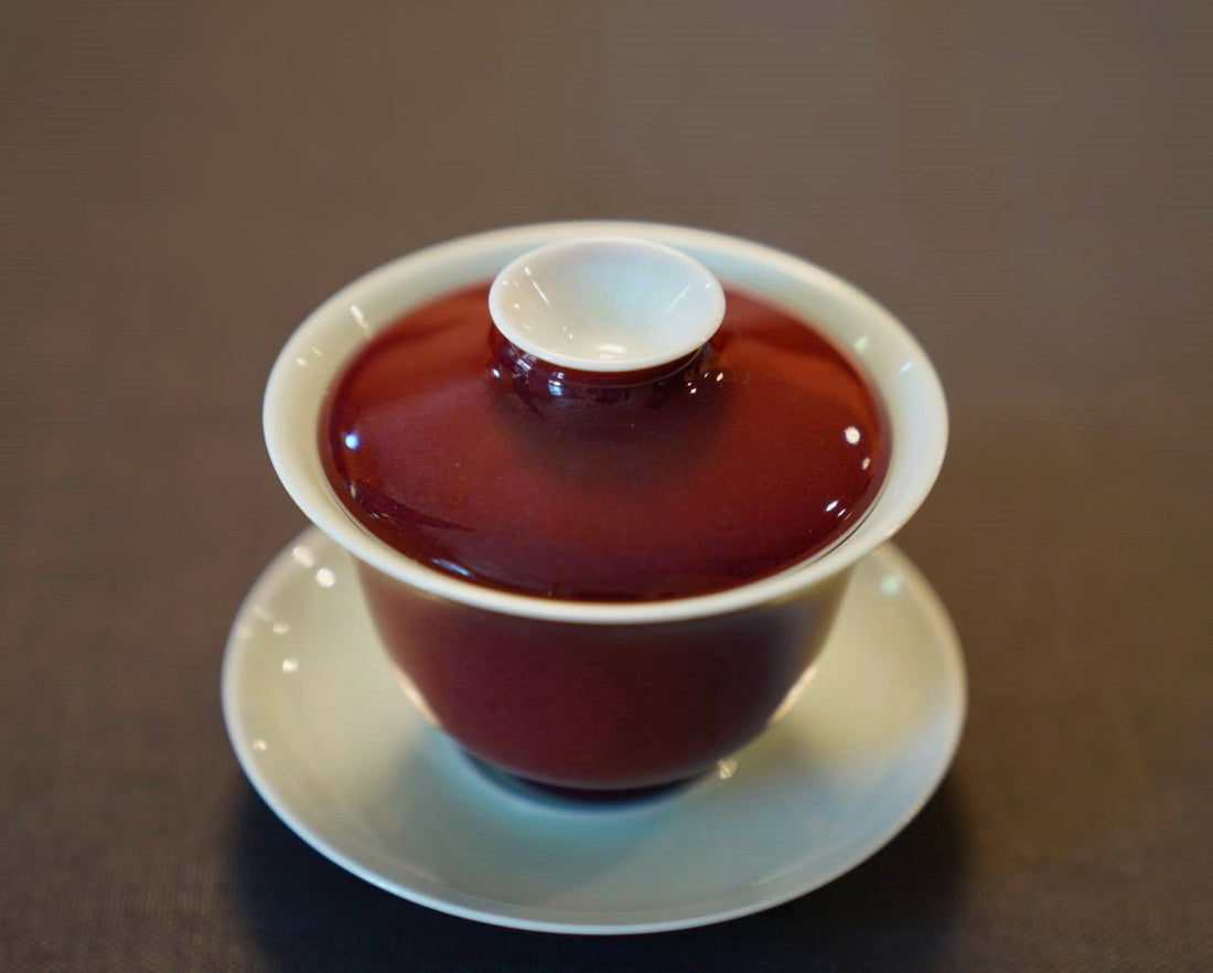 Jingdezhen Deep Red Glazed Porcelain Jihong Gaiwan Set Hand-crafted