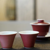 Jingdezhen Deep Red Glazed Porcelain Jihong Gaiwan Set Hand-crafted